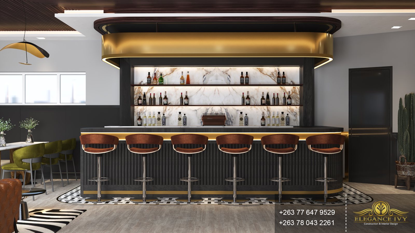 Matopo Bar concept with a front-facing illuminated bar counter