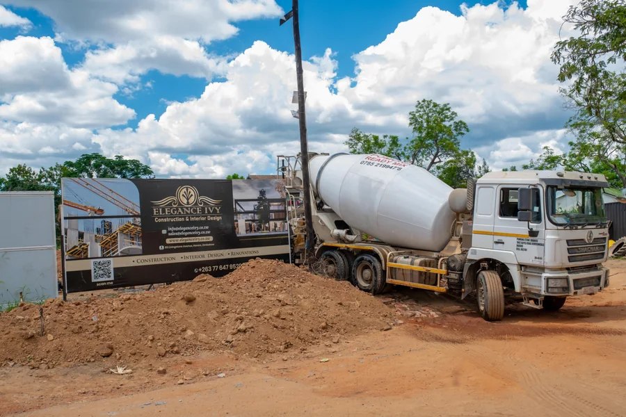 Concrete mixer truck at an Elegance Ivy building site